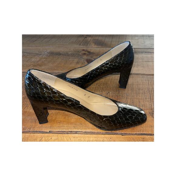 Womens Stuart Weitzman Brown Snakeskin Square Toe Block Heel Shoe Size 8B - Picture 6 of 9